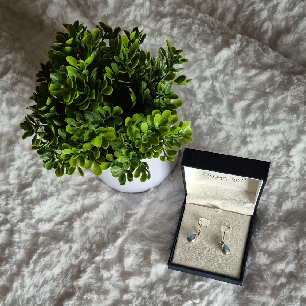 Larimar 925 Silver Teardrop Earrings